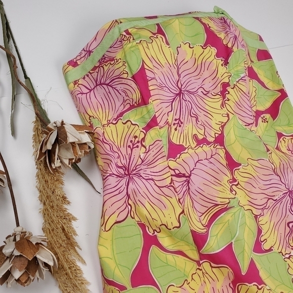 Lilly Pulitzer Pink Green Yellow Strapless Dress 6 - Picture 2 of 16